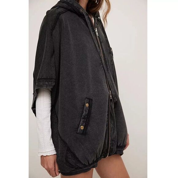 Free People We The Free What's Next Poncho Vest Jacket Hoodie Cotton L 282673 - Picture 3 of 9